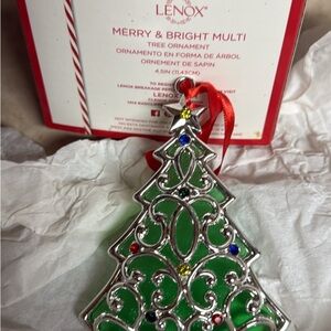 Lenox Merry & Bright Multi Tree Ornament - Green and Silver